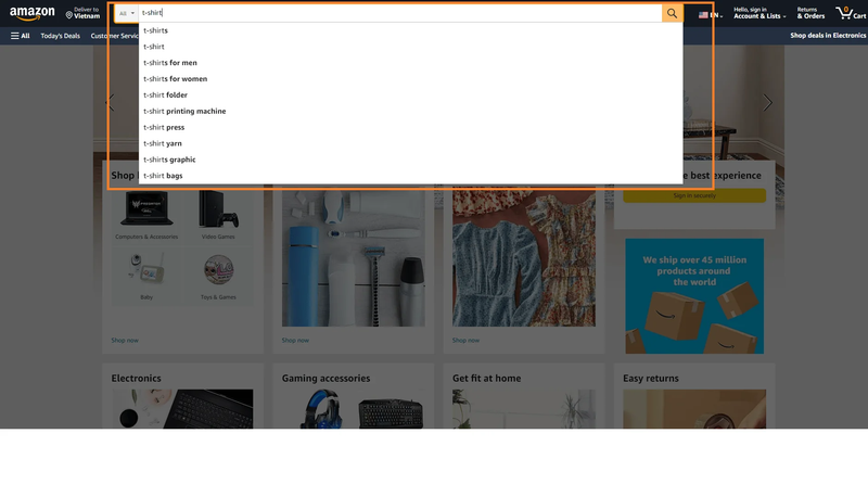 Sử dụng công cụ gợi ý sản phẩm trong search box