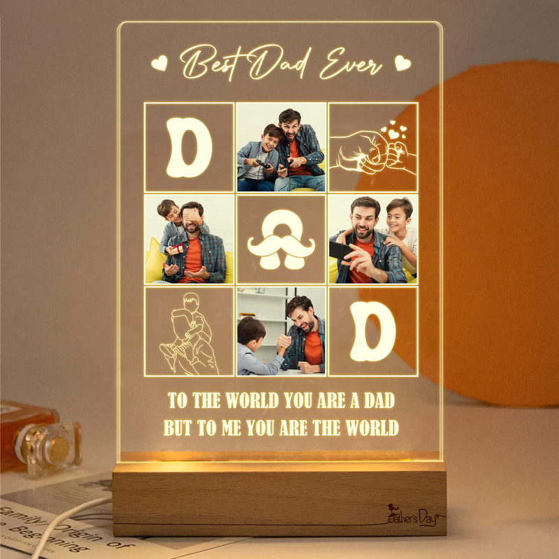 Father's Day Custom 3D Monochrome LED light Wooden Base