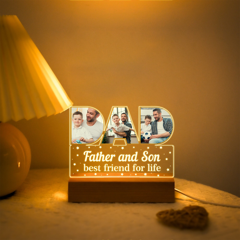 Father's Day Custom 3D Monochrome LED light Wooden Base