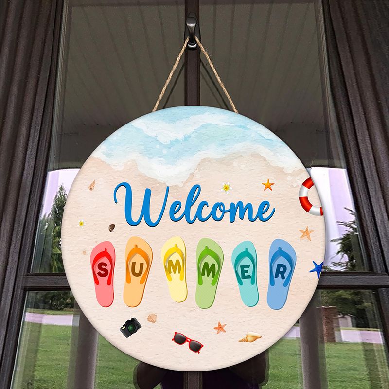 summer round wooden sign