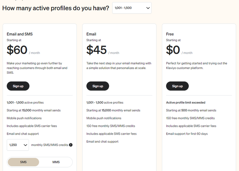 klaviyo pricing plan