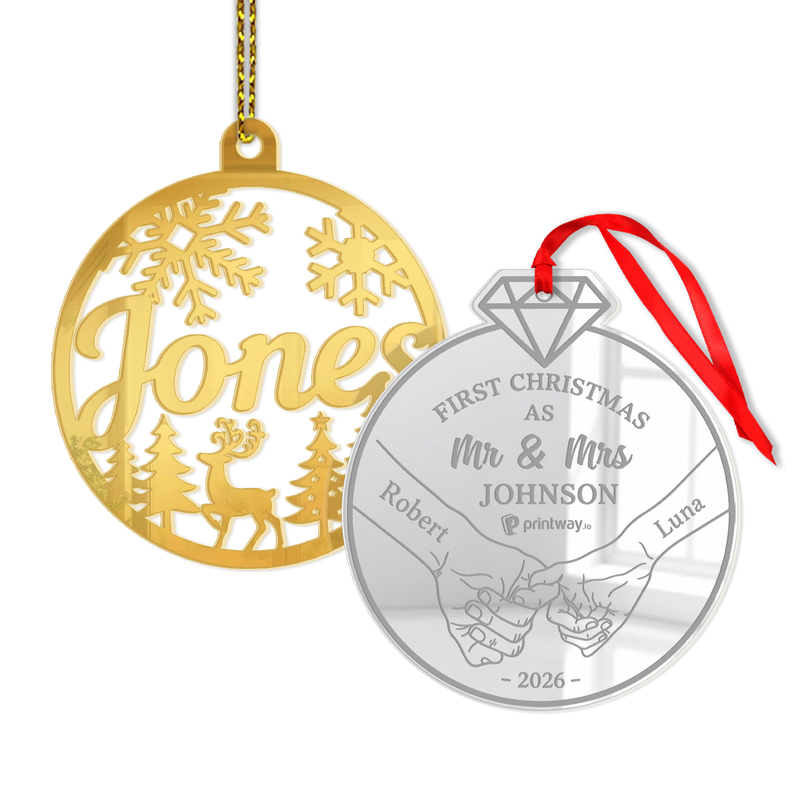Custom Shape Engraved 1-Layer Mirror Acrylic Ornament
