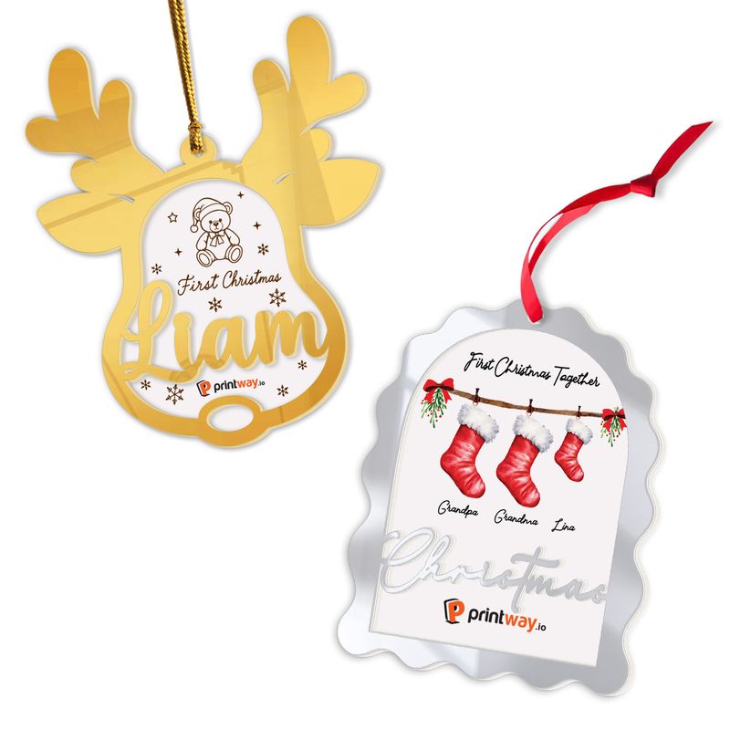 Custom Shape 2-Layer White And Mirror Acrylic Ornament