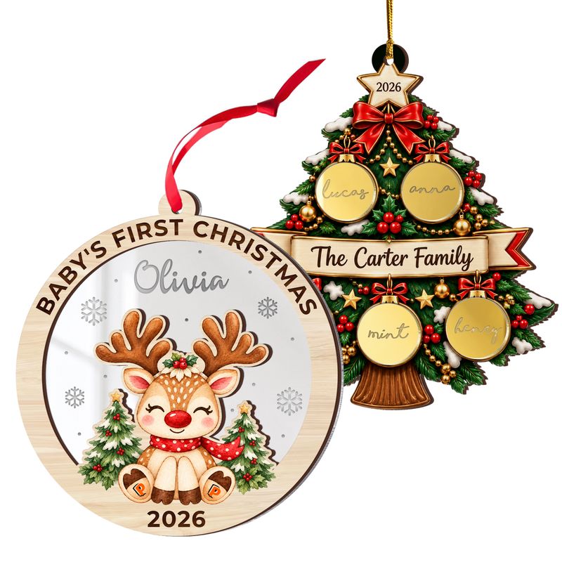 Custom Shape 2-Layer Wooden and Mirror Acrylic Ornament